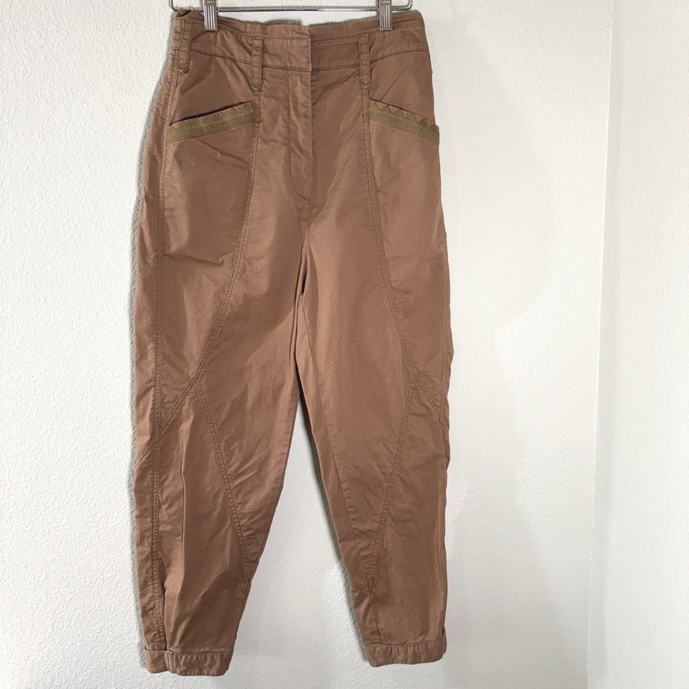 Anthropologie High Rise‎ Utility Jogger Pants Brown Boho Snap Ankle Size 2 FLAW